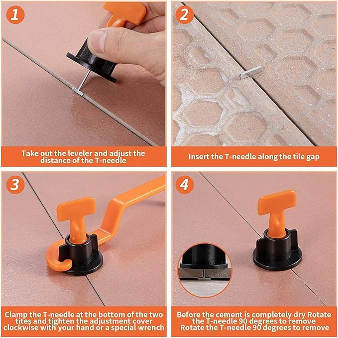 1800PCS TMKOOL Tile Leveling System 294pcs Reusable T Type Tile Leveler Spacer with 1500pcs 1/16" Tile Spacer, 6x Wrenches Tile Installation Tool Kit for Stone Installation (Leveler Clip+Spacer 1/16")