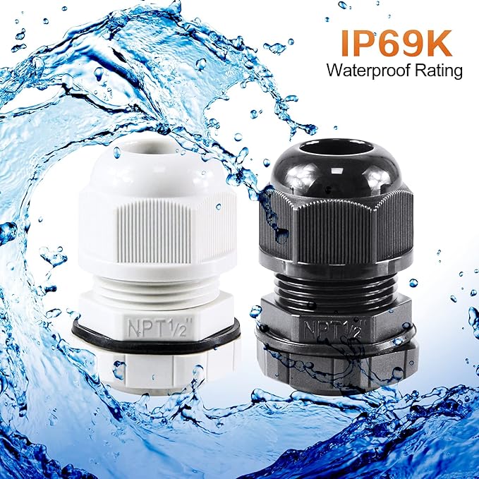 XHF 20 Pcs 1" IP68 Strain Relief Nylon Cord Grip Waterproof NPT Cable Glands Adjustable UL Listed and RoHS Compliant(Black)