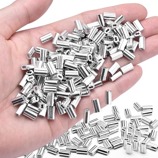 250Pcs 3/64"Cable Crimp Sleeves, Aluminum Wire Rope Crimping Loop Sleeve. Cable Ferrules for Cable and Wire Rope Crimp Double Barrel Crimp Sleeves (M1.2-3/64")