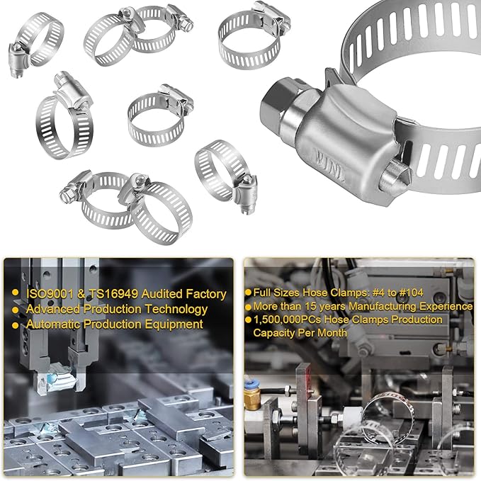 WINL Stainless Steel Hose Clamps - 15 PK Worm Gear Drive Hose Clamps SAE 20 Clamping Range 3/4'' to 1-3/4'' (20mm-44mm) for Automotive Plumbing, 3/4'', 1'', 1 1/4'', 1 1/2''