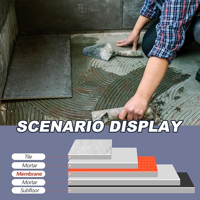 108 Sqft Uncoupling Membrane for Tile 1/8''(3mm) Thick Waterproofing Membrane Crack Prevention Anti Fracture Flooring Underlayment for Bathroom Shower Kitchen Basement(Orange)