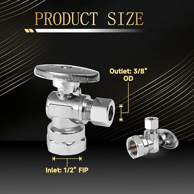 40-Pack Foskan 1/4 Turn Shut off Valve,Angle Stop Valve 3/8" OD x 1/2" FIP,Chrome Plated Brass