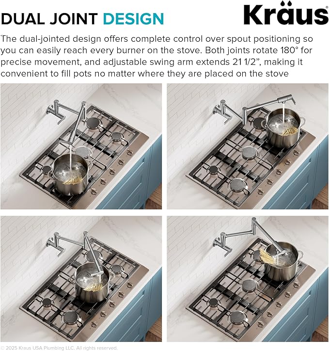 KRAUS Oletto Pot Filler Faucet with Retractable Arm, Wall Mount Kitchen Faucet, Pot Filler for Stove in Spot-Free Brushed Brass, KPF-5001SFS