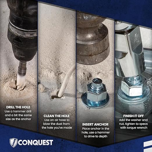 Conquest Zinc Plated Carbon Steel Concrete Wedge Anchors 1/4" x 3 1/4" - Heavy Duty Anchor Bolts for Interior Dry Environments and General Purpose Use (25 Pack)
