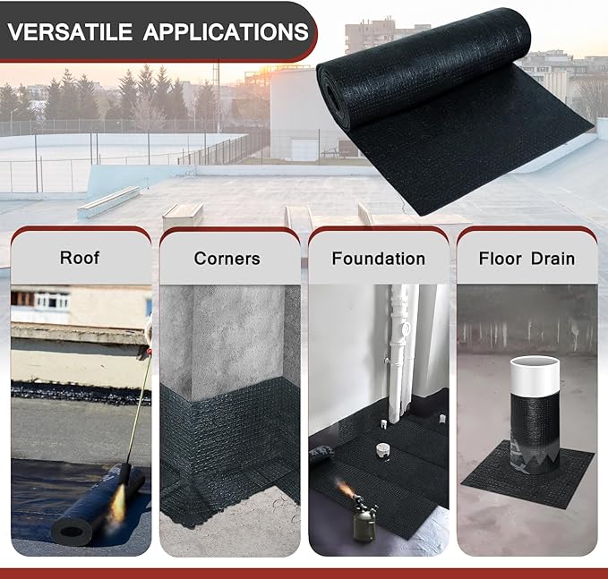 BXI SBS Modified Bitumen Waterproofing Membrane Roll, 13 Inch x 8.2 Feet Thick Flexible Torch-on Asphalt Roofing Material, Self-Healing Flashing Sealant Outdoor Roof Foundation Ice and Water Shield