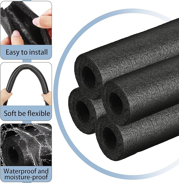 Amylove 36 Pcs 3.3 Feet Foam Pipe Insulation Foam Tube Insulating Water Pipe Pool Swim Noodles Pre Slit Heat Preservation Pipes Covers for Tubing Outdoor Winter Freeze Protection(Black,3/4 Inch)
