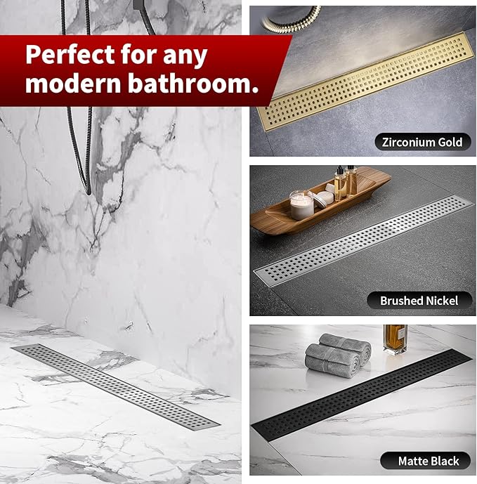 Sharp-tec 32 inch Linear Shower Drain, Brushed Rectangular Floor Drain, V-Shape Design Drain Channel, 304 Stainless Steel, cUPC Certificated for Bathroom Shower Room (Drain Base is Not Included)