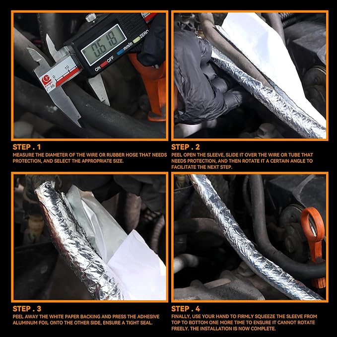 CARDI Aluminized Heat Shield Sleeving Self Wraped Wire Fuel Line Cables Hoses Heat Wrap Length 39" I.D.3/4" For Heat Resistant Automotive UP TO 400℉