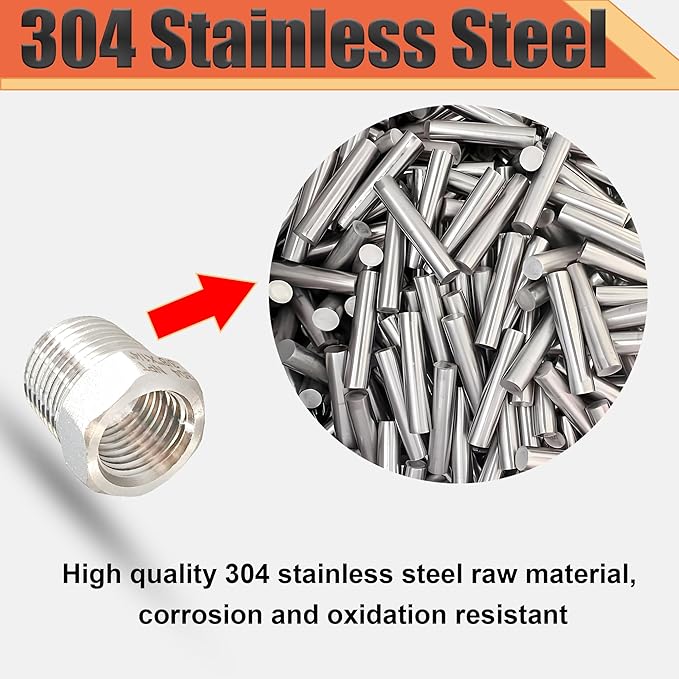3/8" NPT Male to 1/4" NPT Female Reducer Bushing, 304 Stainless Steel Pipe Hex Bushing NPT Male to Female Reducing Adapter Pipe Fitting for Reducing Pipe (3/8mnpt x 1/4fnpt)