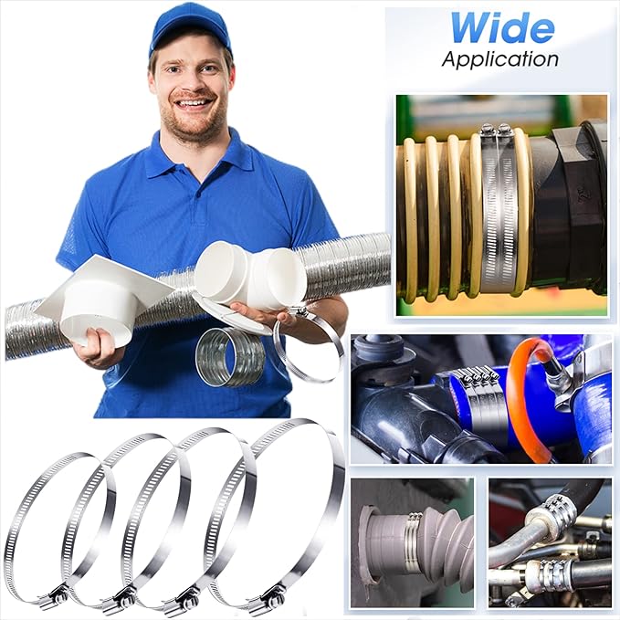 20pcs 304 Stainless Steel Adjustable 44-108mm Range Worm Gear Hose Clamps Assortment Kit from 2 Inch, 3 Inch, 4 Inch Fuel Line Hose Pipe Clamp for Dryer Vent Hose clamps (Silver)