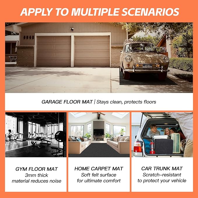 8.9’x 22' Garage Floor Mat & Oil Spill Mat, Heavy Duty Under Car Mat for Garage & Driveway, Protects Against Oil, Chemicals & Stains with TPE Anti-Leak Backing, Reusable & Washable