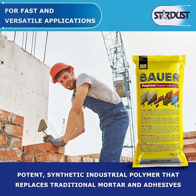 Bauer Instant Polymer Cement, Ready-to-Use Alternative to Mortar & Adhesives - Versatile for Concrete Crack Repair, Stone Tile Crack Repair & Brick Repair, Convenient, Durable & Easy to Store - 2kg