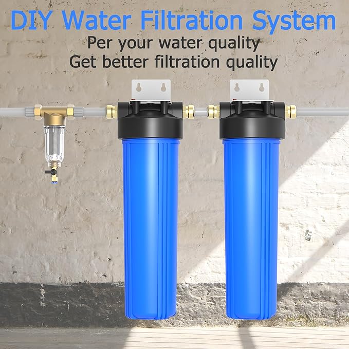 WHB20 Whole House Water Filter Housing, Fit 20"x4.5" Sediment etc Filters for Well and City Water, Big Filter Blue Pre-Filtration System for Home, 1" NPT Port, Pressure Release