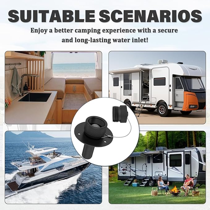2 Pack All Metal RV City Water Inlet with Check Valve RV Water Inlet -rv Water Fill Inlet Leak Proof & Universal Fit for RV Camper Motorhome Trailer Marine -Black