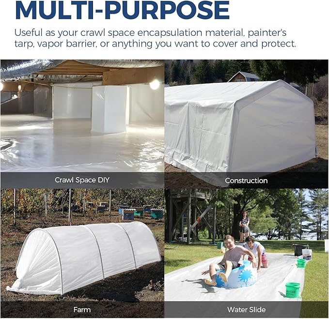 ALORAIR 10 mil Vapor Barrier for Crawl Space – 10' x 100' Heavy-Duty Plastic Sheeting – Black/White Panda Film – Crawlspace Encapsulation, Ground Cover, Drop Cloth – Commercial & Residential Use