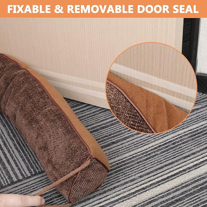 Triangle Under Door Draft Stopper Noise Blocker 34 Inches for Door Bottom Air Seal Insulation and Soundproof, Heavy Duty Weather Guard Snake Stripping, Brown