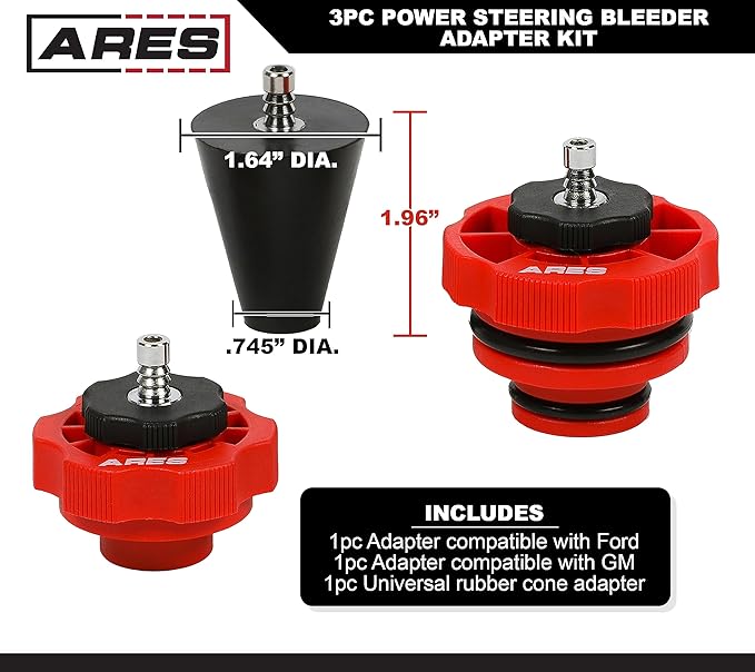 ARES 18069 – 3-Piece Power Steering Adapter Kit – Adapters for Manual Vacuum Pumps Easily Purge Air from Power Steering System on Most Standard Vehicles