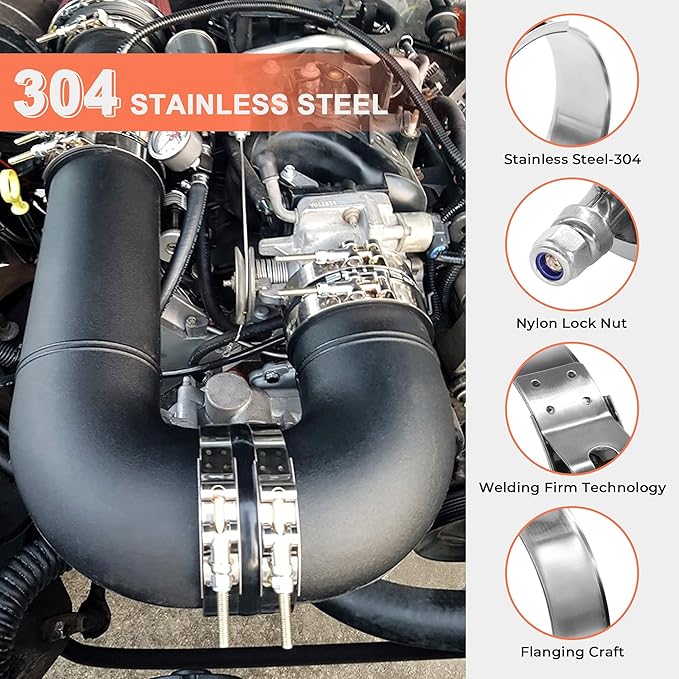 4 Pack 1" T-Bolt Hose Clamps, 304 Stainless Steel Turbo Intake Clamp, Working Range 1.26"-1.46"(32mm-37mm) for 1" I.D. Hose with 5mm Wall Thickness