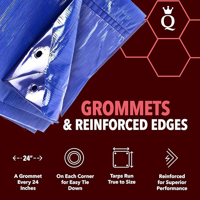 QUEEN OF TARPS | 16x20 Light Duty Tarp Waterproof, 70 GSM is 7 MIL, UV/Tear Resistant Tarp, Camping, Outdoor Furniture, Car, Tents, Painting, Firewood Protection | 16x20, Light Duty