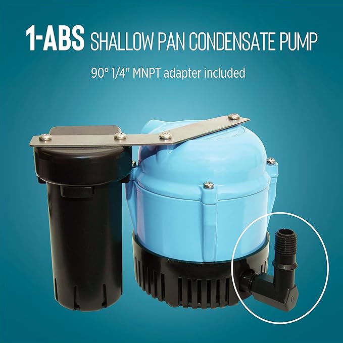 Little Giant 1-ABS 115-volt, 1/150 HP, 205 GPH Automatic Shallow Pan Condensate Removal Pump for Ceiling Mounted Air Conditioners or Dehumidifiers, Black/Blue, 550521