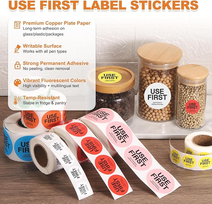 PATIKIL 500 Pcs USE First Stickers, 2 inch Round Use First Stickers Food Service Circle Inventory Control Adhesive Labels for Food Service Kitchen Restaurants Retail Storage Date, Blue