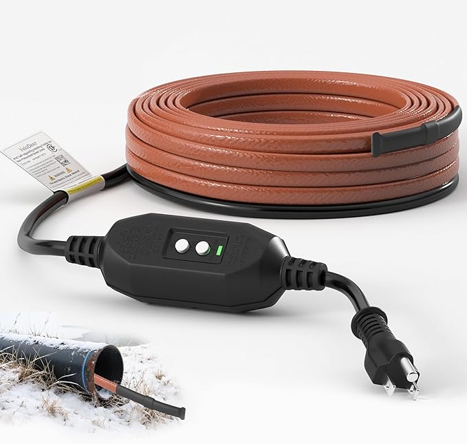 50 FT Inside Drain Pipe Heating Cable for Sewer and Waste Pipe, Self-Regulating In Pipe Heater Cable with GFCI, Submersible Heat Trace for Sewage Sump Septic Systems, CSA 5 W/FT 120 V