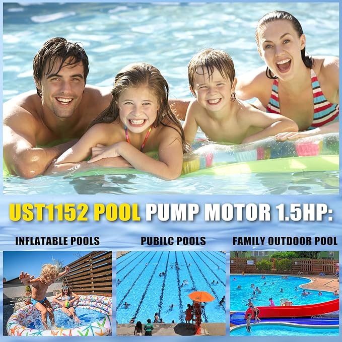 USQ1202 Pool Pump Motor 2HP, Fit for A.O. Smith/Century Pool and Spa Pump Motor, 3450 RPM, 48Y Frame, 230V, 10.4 Amps, Swimming Pool Motor