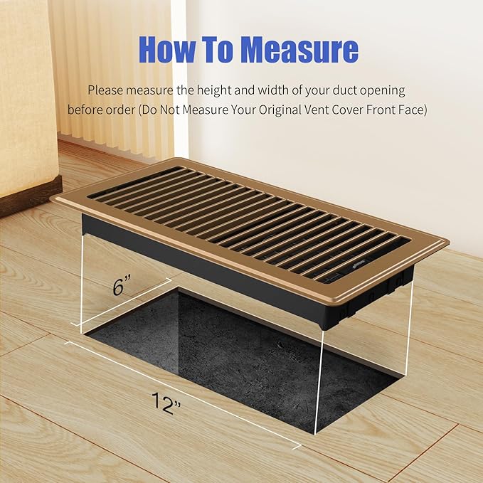 Floor Register Fits 6x12 and 12x6 Duct Opening - Heavy Duty Walkable Floor Vent Covers 4 Pack - High Airflow Adjustable HVAC Air Vent - Steel Rust-Proof Finish Vent Covers for Home & Office - Brown