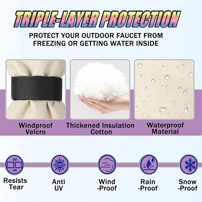 Outdoor Faucet Covers for Winter, 8.2" W x 20" H Outside Yard Hydrant Protector Socks Winter, Insulated Hose Bib Protector Cover, Spigot Pipe Cover Freeze Protection - Beige