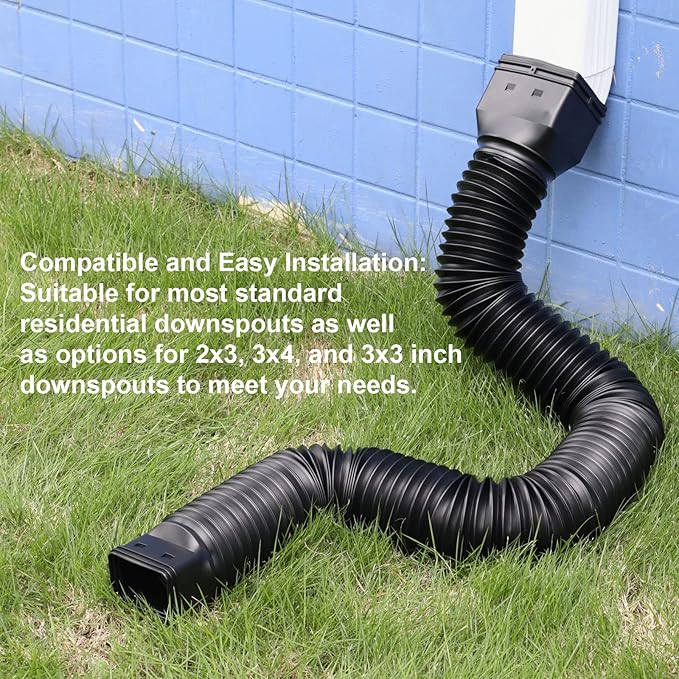 Rain Gutter Downspout Extensions, Flexible Downspout Extender for Rain Water Drainage, Down Spout Drain Extension Extendable from 21 to 68 Inches(3 Pack, Black)