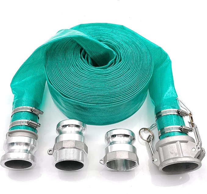 SAFBY Pump Water hose Discharge With Aluminum Camlock A C E F Fittings, Heavy Duty Three layer Backwash Drain Hose for pool, Backwash Hose, Lawn,Garden (1.5 in, 100 feet)