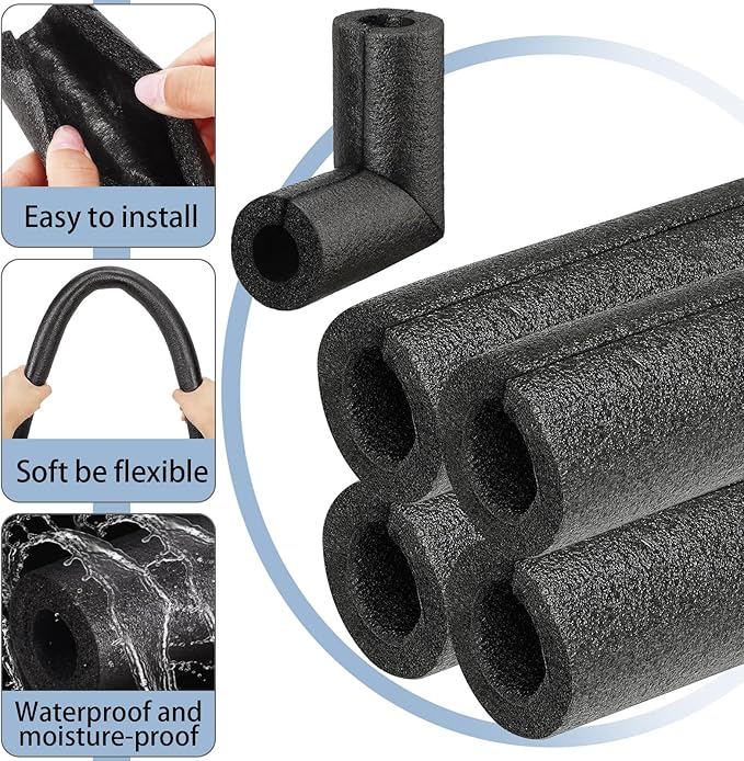 8 Pack Elbow Pipe Insulation Foam Tube Outdoor Wrap Black Pipe Covers Elbow Insulation Tubing Water Foam Covers for Outdoor Winter Irrigation, Sprinkler (1/2 Inch)