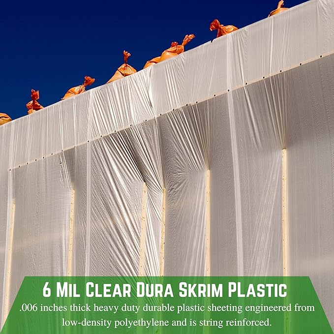Farm Plastic Supply - Dura Skrim String Reinforced Clear Plastic Sheeting - 6 Mil - (20' x 300') - Reinforced Poly Film Tear Resistant, Weatherproof, Vapor Barrier Polyethylene Roll for Construction