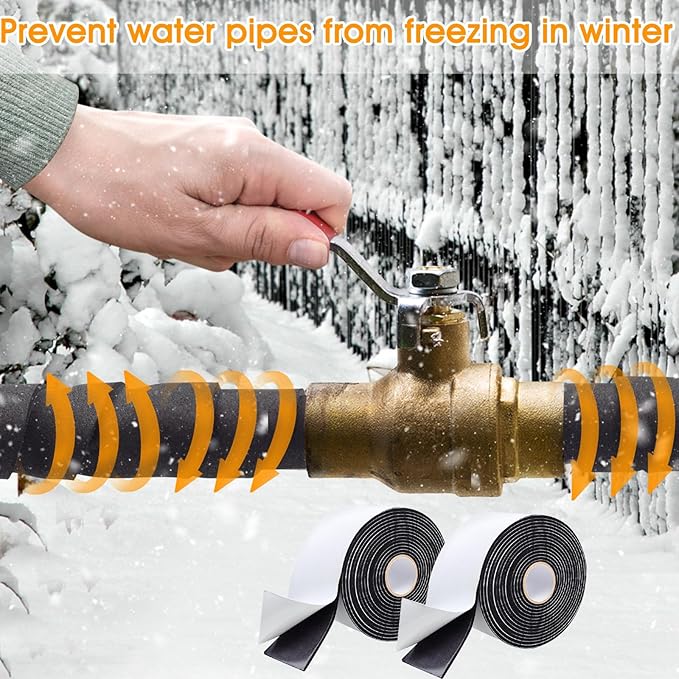 3 Inch * 13Ft Pipe Insulation Tape - 2Packs, Weather Resistant Water Wrap Tape, Outdoor Water Pipe Insulation Wrap, Foam Pipe Wrap Insulation for Water Pipes (Black)