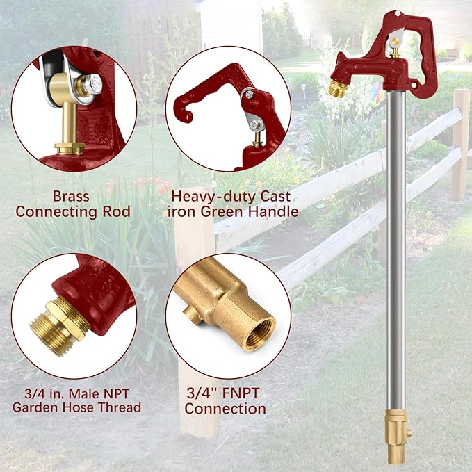 Frost Proof Yard Hydrant, Frost Free Outdoor Faucet Freeze Proof Hydrant for Yard Garden Farm Pasture Irrigation, Water Faucet 3/4" Pipe Connection,4.25ft Total Length 2' Bury Depth