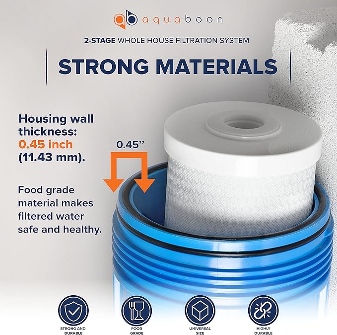 Aquaboon 2-Stage Whole House Water Filter System with 20x4.5 House Water Filters Reducing Sediment & Odors with Gauge & Release, Wrench, Bracket