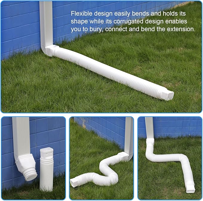 Rain Gutter Downspout Extensions, Flexible Downspout Extender for Rain Water Drainage, Down Spout Drain Extension Extendable from 21 to 68 Inches(3 Pack, White)