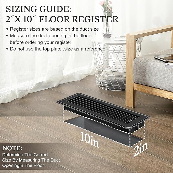 2 PCS Floor Vents Floor Registers 2x10 inch, Heavy Duty Metal Heat Air Vent Covers 2 X 10 with Rust Proof Finish for Home Office Wall Floor Registers Grilles & Vents (2, Black, 2x10 Inches)
