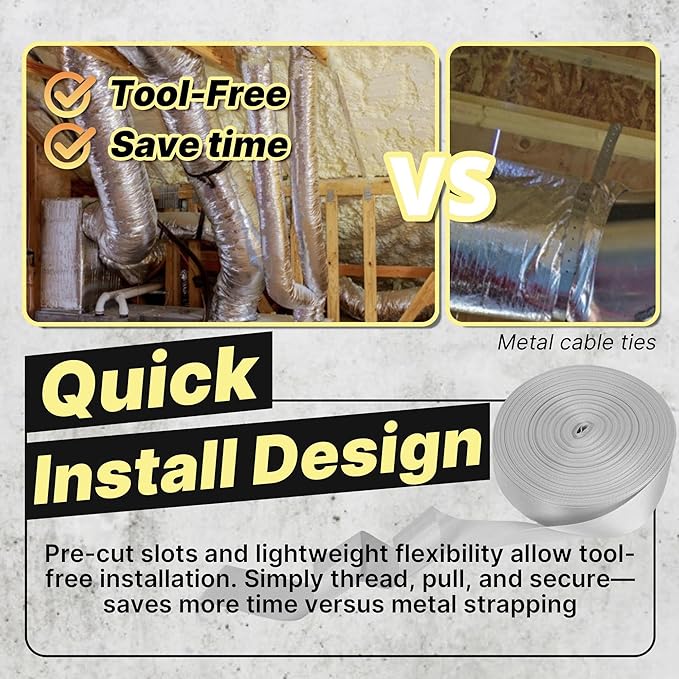 2 Pack Heavy Duty Duct Strap – 1.95 in x 147 ft Grey Nylon Strapping for HVAC Duct, Durable Wrap Support Band for Building & Home Improvement