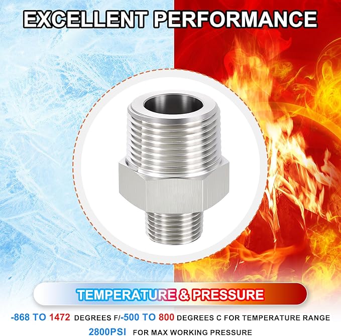 2 Pack 304 Stainless Steel Male to Male Adapter, 3/4" Male NPT x 1/4" Male NPT Hex Nipple Pipe Extension Fitting for Industrial, Automotive, Fluid Transfer, Home Gardening, Water