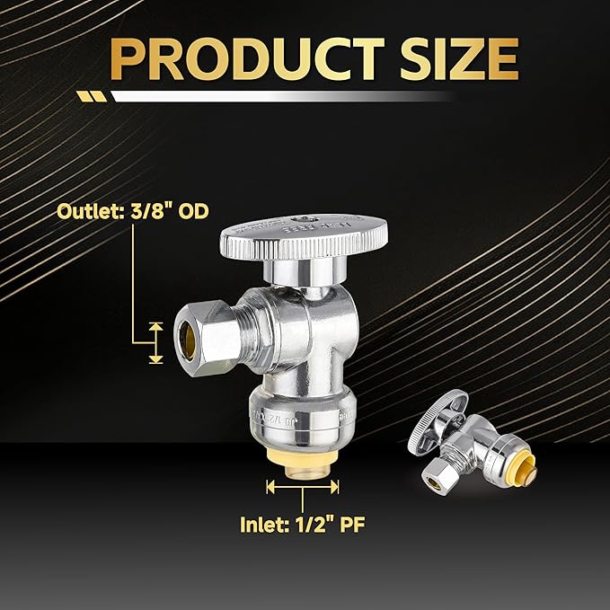 50-Pack Foskan Push Fit Angle Stop Valve,1/4 Turn Shut off Valve 1/2" Push Fit x 3/8" OD,Chrome Plated Brass