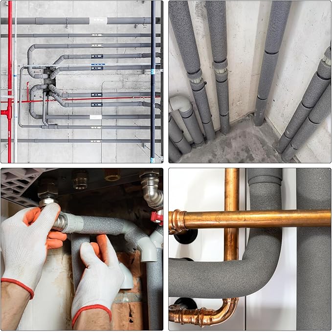 MECCANIXITY 4pcs Pipe Insulation Foam Tube Pipe Lagging 13mm(1/2 Inch) ID 37mm OD 2ft Freeze Protection for Copper Pipe, Black