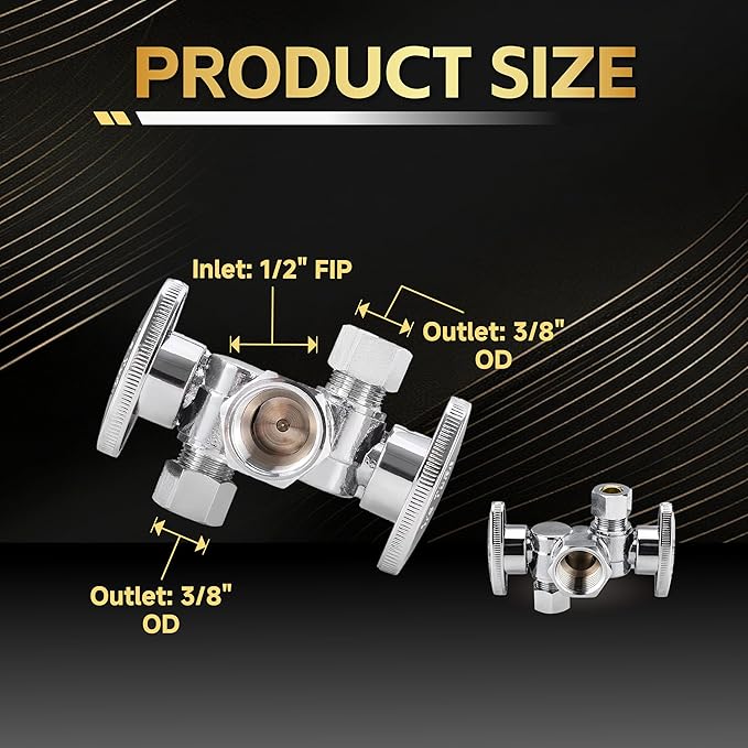 5-Pack Foskan Dual 1/4 Turn Angle Stop Valve with 2 Shut Off Valve/Handles, 1/2" FIP x 3/8" OD x 3/8" OD,Chrome Plated Brass