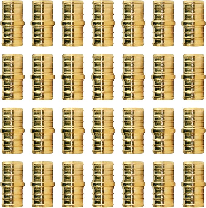 WiseWater 28 Pcs PEX Fittings 3/4 Inch, 3/4 inch Straight Coupling Brass Fittings, Barb Crimp PEX Pipe Fitting for PEX Pipe Plumbing Projects (Pack of 28)