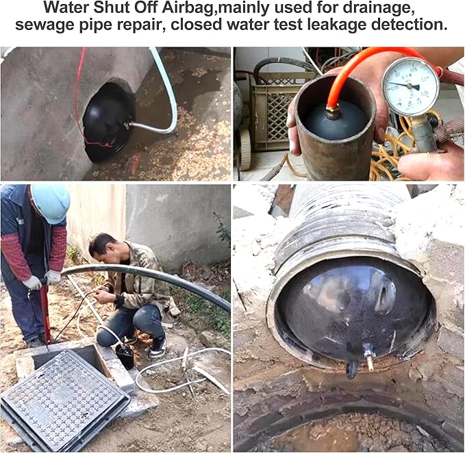 4 Inch Inflatable Pipe Plug, Water Shut Off Airbag for Drain & Sewer Lines - Reusable Rubber Test Ball, Temporary Water Blocker for Pipe Repair, Closed Water Testing & Maintenance