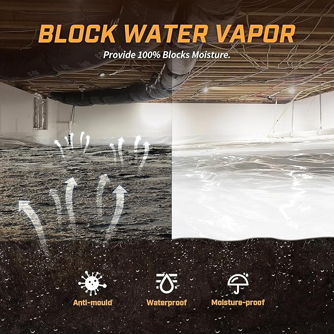Crawl Space Vapor Barrier, 16 Mil Vapor Barriers, 10' x 25', Drop Cloth Vapor Barrier Covering for Crawl Space Encapsulation, Heavy Duty Polyethylene Plastic Sheeting, Black and White Panda Film