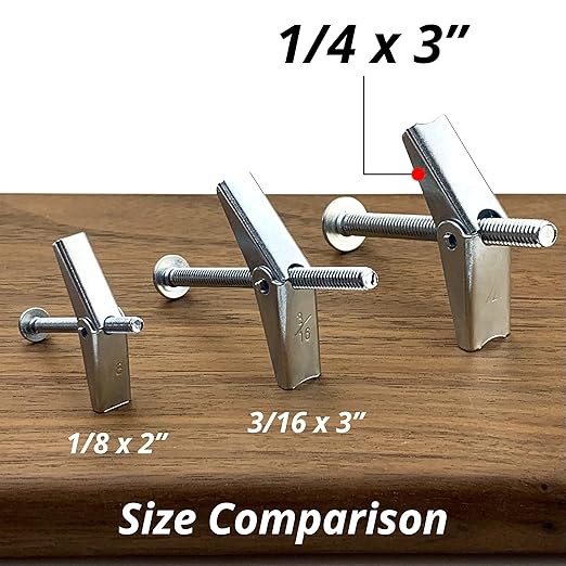 HASWARE Toggle Bolt Zinc Plated Steel and Wing Nut for Hanging Heavy Items on Drywall 1/4x3” (8 Pack)