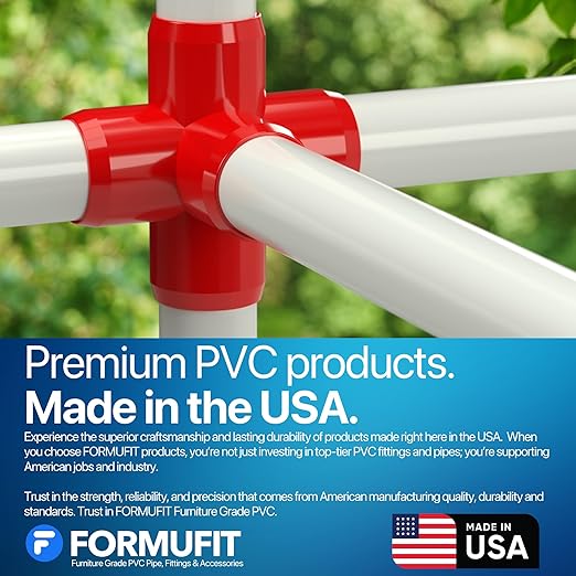 FORMUFIT 3/4" 5-Way Cross Furniture Grade PVC Fitting in Red, Made in USA, UV-Resistant, Impact-Proof, 1.050” Actual Socket Diameter (Pack of 8) - F0345WC-RD-8
