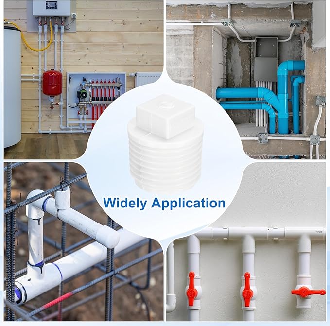 uxcell 10Pcs 1/2 Inch PT Male Thread PVC Pipe Fitting Plug, Cleanout Plugs, Water Drain End Caps Coupling Adapter with Tape for Water Heater Supply Lines, Plumbing, White