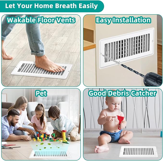 Floor Register 2x12-2 Pack Vent Covers for Home Floor Wall Ceiling with Screw Heavy Duty Steel Walkable Finish Metal Floor Vent Covers Adjustable Airflow HVAC Register Grilles